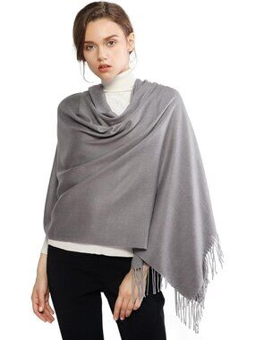 Women's Gray Wedding Bridal Scarf Pashmina Shawls Long Large Scarves